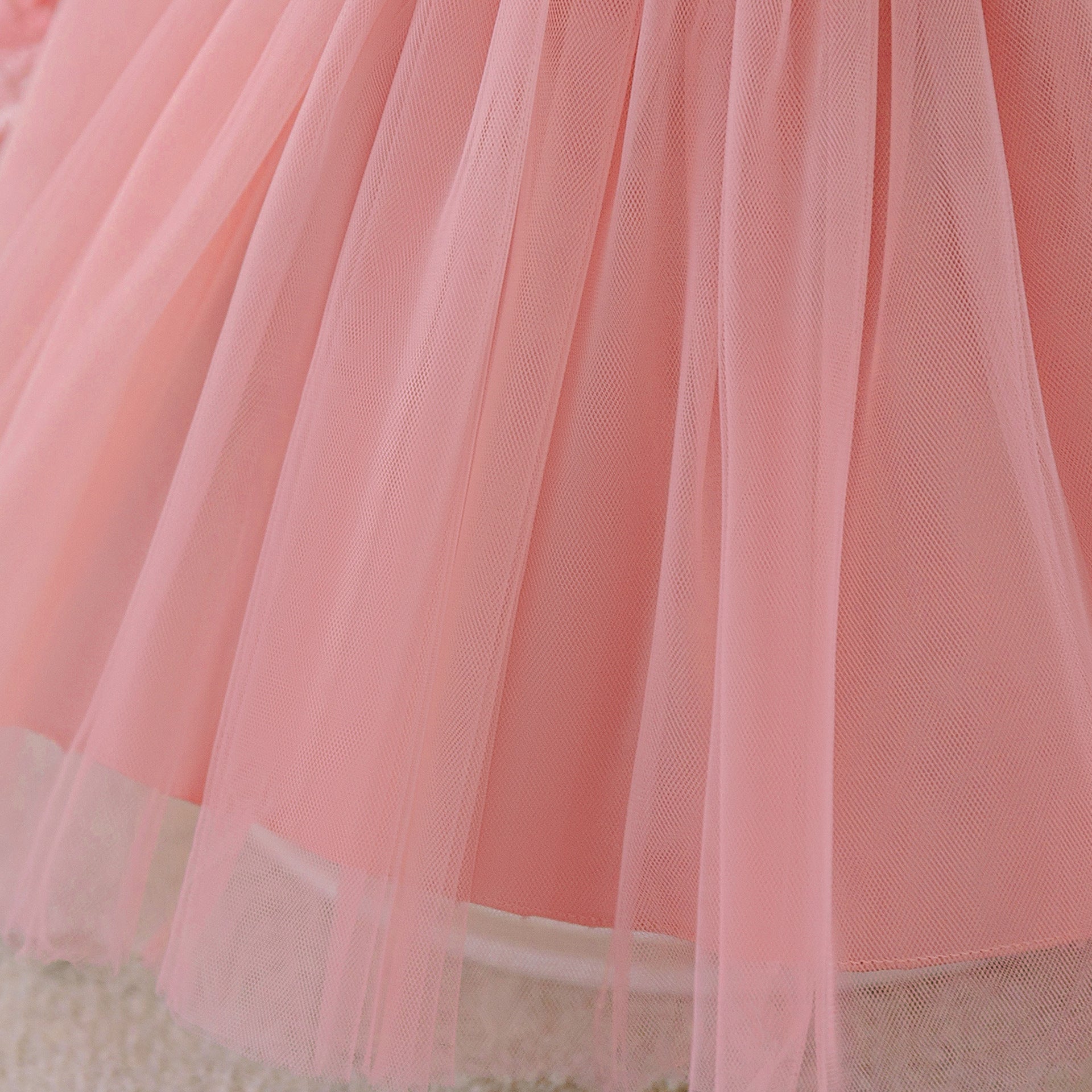 Toddler Princess Girl Dress- Long-sleeved Lace  Performance Pink Dress