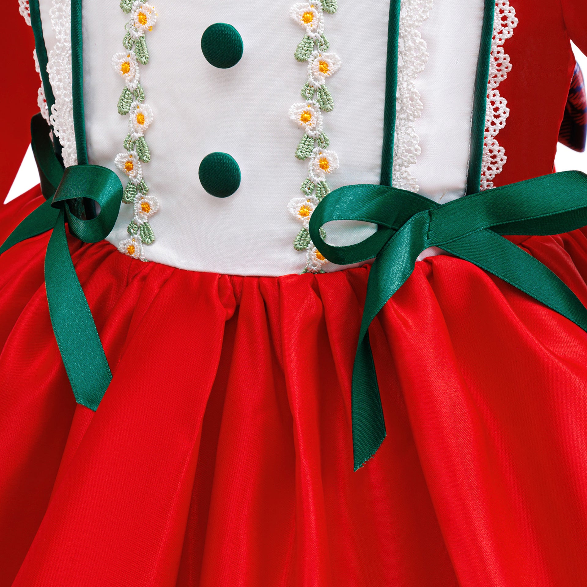 Girl Satin Dress for Baptism and Christmas with O-Neck Collar Print Featuring Bow Decoration